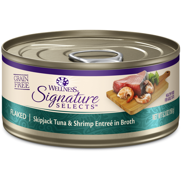 Wellness Signature Selects Grain Free Natural Skipjack Tuna with Shrimp Entree in Broth Wet Canned Cat Food