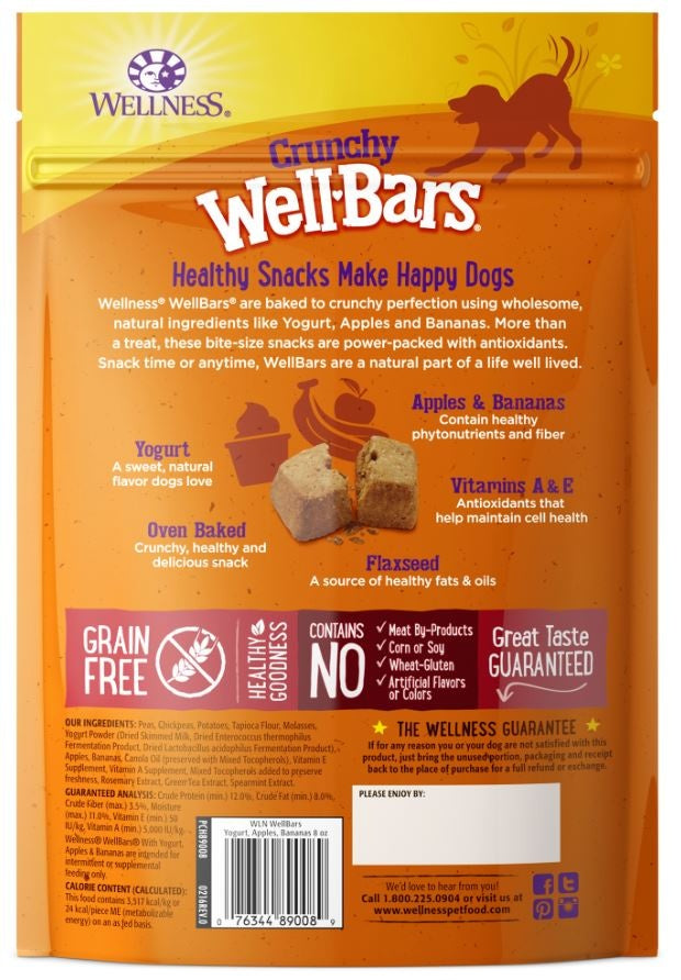 Wellness Natural Grain Free Wellbars Crunchy Yogurt, Apples and Bananas Recipe Dog Treats